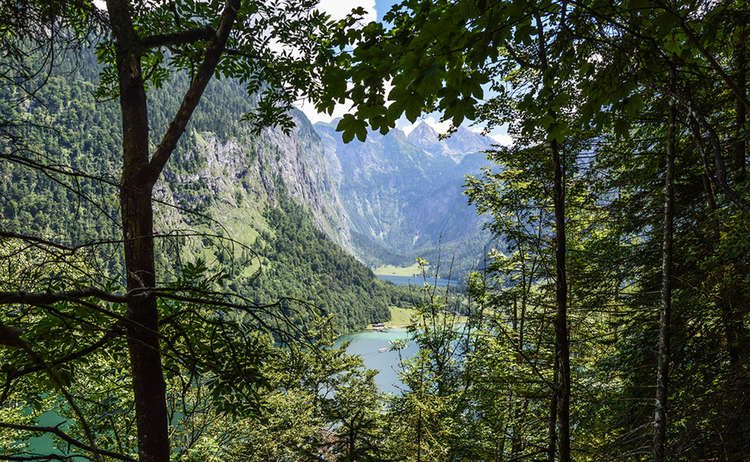 Blick zu Königssee und Obersee im Aufstieg zum Funtensee