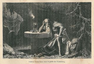 Friedrich Barbarossa im Untersberg, Stich aus dem 19. Jahrhundert von Karl Girardet