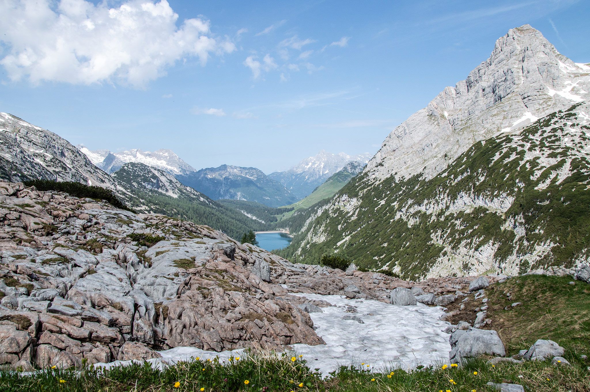 Blick zum Dießbach-Stausee im Aufstieg zum Ingolstädter Haus