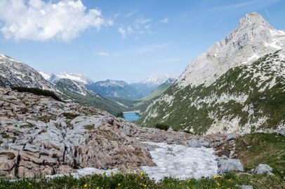 Blick zum Dießbach-Stausee im Aufstieg zum Ingolstädter Haus