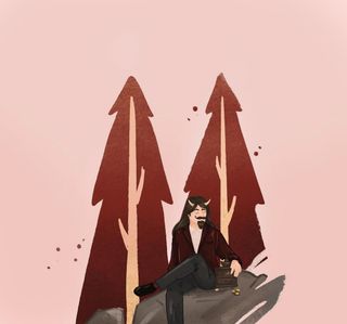 Der Teufel versucht den Jäger mit geformten Goldstücken aus Stein den Jäger zur locken