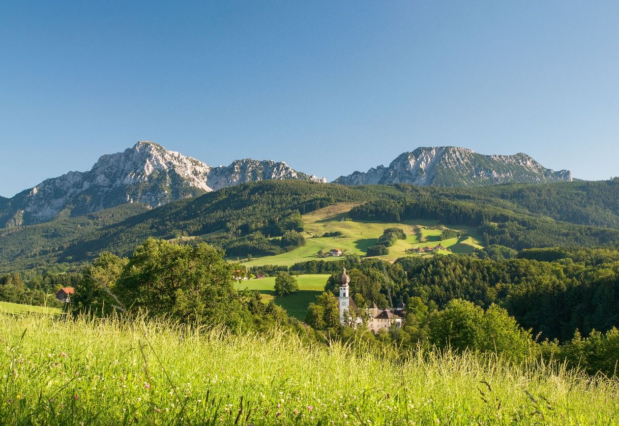 Höglwörth im Hintergrund Fürmann Alm und Staufenmassiv