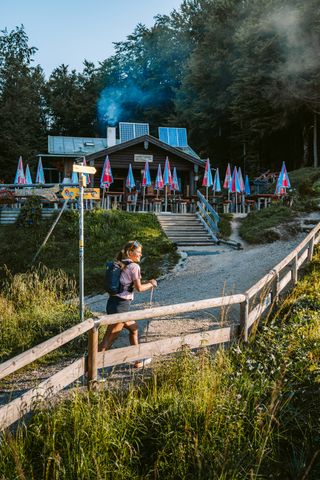 Unterhalb des Gipfels liegt die Grünsteinhütte