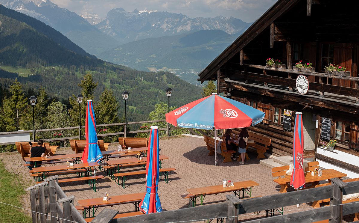 Die Terrasse der Rossfeld-Skihütte