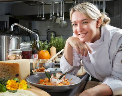 Kürbisrisotto mit Lardo aus Sauris 