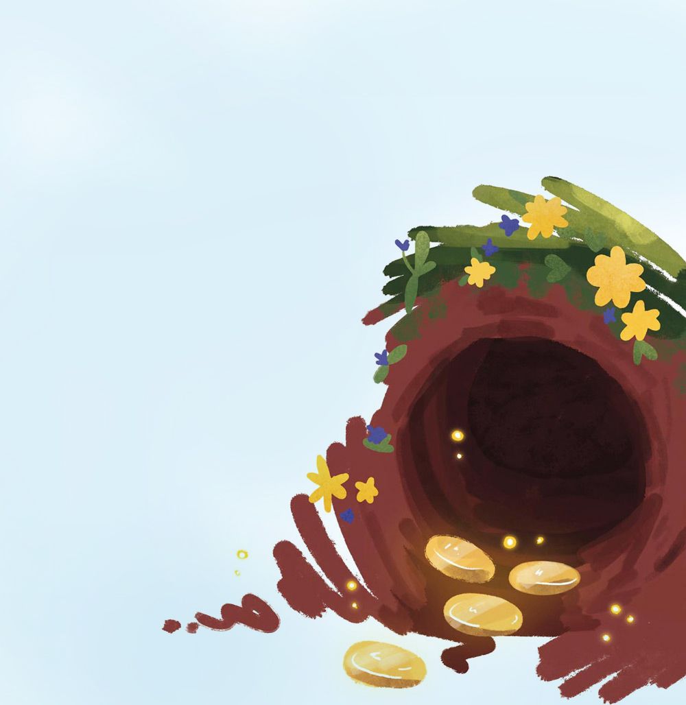 Eine Mankei-Höhle mit Goldstückchen vor dem Eingang